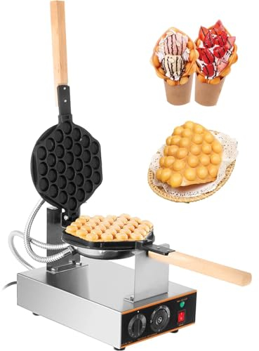 Gofrera Máquina de Gofre Burbujas de Acero Inoxidable,Sarten Gofres Girario 180° Grado Máquina de Gofres de Forma Huevo para Hacer Bubble Waffles