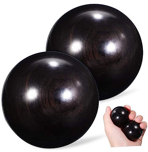 PLAFOPE 2 Stück Holzmassagegerät Handgymnastikbälle aus Schwarzem Holz 4.0cm mit Entspannender Wirkung und Leicht Tragbar für Handmassage und Therapie