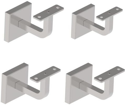 Sellon24® Edelstahl 4 Stück Set Handlaufhalter Eckig Handlauf Halter Abdeckrosette Träger flach gerade Halterung Holz Rohr Treppe Handlauftraeger Vierkantrohr4110-000 Set (A/4100-000)