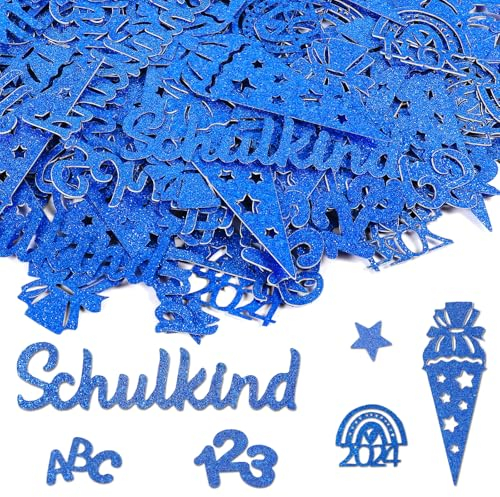 60 Stück Schulkind Konfetti,2024 Einschulung Schulanfang Konfetti Groß Streudeko Schultüte Tischdekoration für Tischdeko Schuleinführung, Schulanfang, Einschulung Mädchen und Jungen, Blau