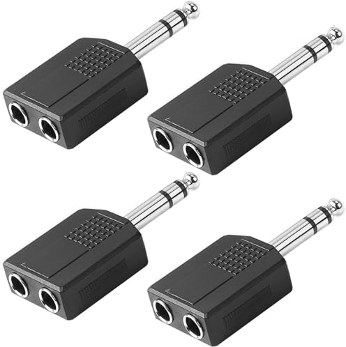 Greluma 4 pcs 6,35 mm (1/4 Zoll) Stereo-Stecker auf 2 x 6,35 mm (1/4 Zoll) Buchse Splitter Adapter,Dual 6,35 mm TRS Buchse Adapter Audio Y Kabel Splitter für Lautsprecherverstärker Gitarrensound