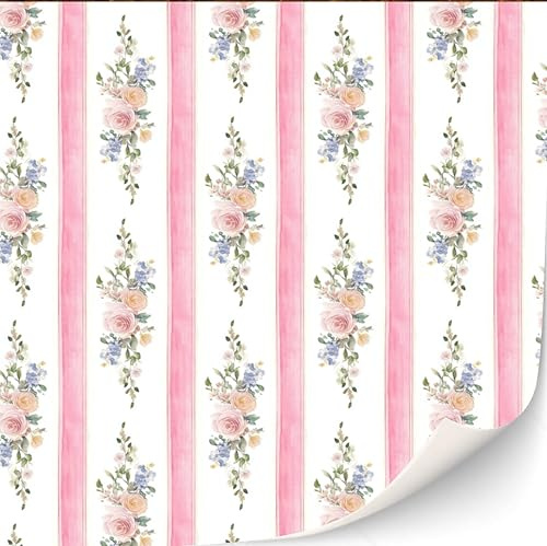 3 Sheets Self-Adhesive Wallpaper for Dollhouses 1:12 Scale Modern Wallpaper Art Deco Wallpaper Artdeco Wallpaper (Flowers Bouquet Pink)
