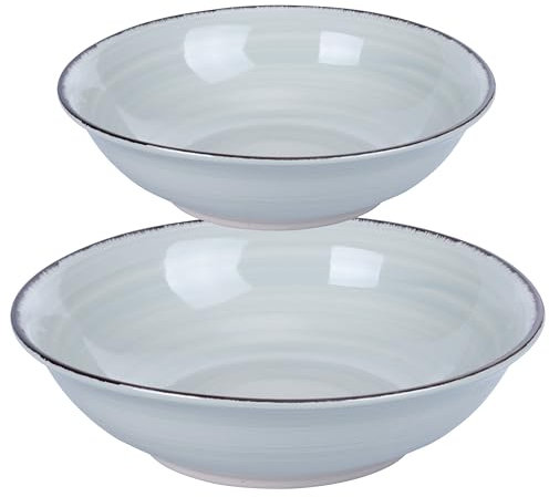 Villa d'Este Home Tivoli Juego de 2 ensaladeras de gres pintado a mano, verde salvia, 4 tonos