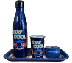Homadict - Coffret Cadeau Stitch Stay Cool - Bouteille Isotherme, Plateau Métal, Petite Boîte et Gobelet - Licence Officielle Disney