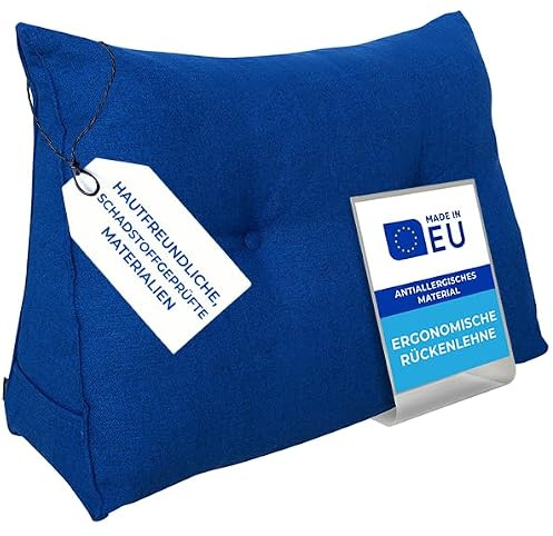 Pillows24 Rückenkissen für Bett & Sofa 90cm, abnehmbarem Bezug | Bequemes Keilkissen und Lesekissen fürs Bett, waschbarem Bezug, Großes Sofakissen für Rückenlehne und Sofa, Blau