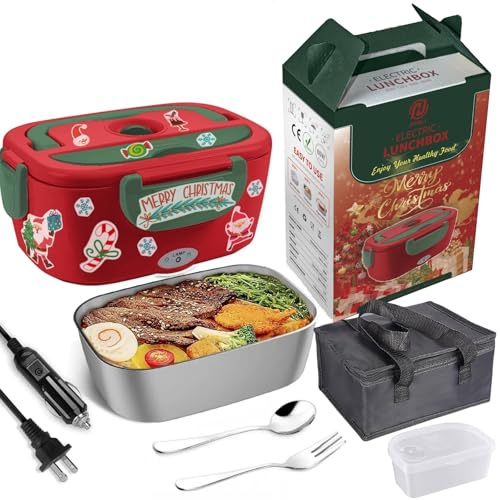 JIAKANUO Lonchera eléctrica portátil para calentar alimentos, lonchera bento para microondas con contenedor SS de 1,5 L, a prueba de fugas, 230 V/12 V/24 V para coche/oficina/cajuela 3 en 1 con