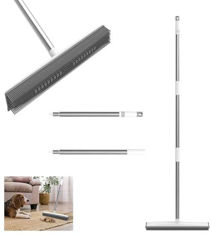 Gummibesen mit Stiel 120 cm, SilikonBesen Innen mit Abzieher zum Entfernen von Tiere Katzen Hunde Haare von Teppichen, Fenstern, Fliesen und Hartholzböden