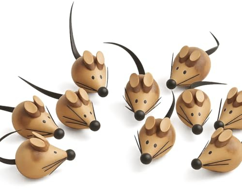 NaDeco Holzmäuse Deko 10er Set – ca. 4 cm – Handarbeit – Deko Mäuse für Geldgeschenke, Hochzeit, Gastgeschenke, Bastelideen, DIY Tischdeko, natürliche Holzfiguren Set