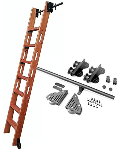 Schiebeleiter, Schienen-Set, einziehbare Hardware mit rundem Rohr, mobile Leiterschiene, 200 cm Schienenlänge, Bodenrollen-Zubehör-Set für Zuhause, Bücherregal, Dachboden