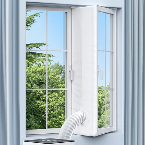 Klimaanlage Fensterabdichtung, Fensterabdichtung für Mobile Klimageräte, Anti-Mücken, Wasserdicht, Windabweisend, Hot Air Stop, Geeignet für Flügelfenster, Kein Bohren, 500cm, Weiß