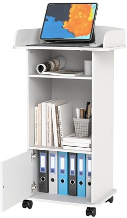 Turosur Rednerpult aus Holz, mit Ablage, Podiumständer mit Schrank, mobiler Rednerpultständer mit Rollen, Kanzelständer