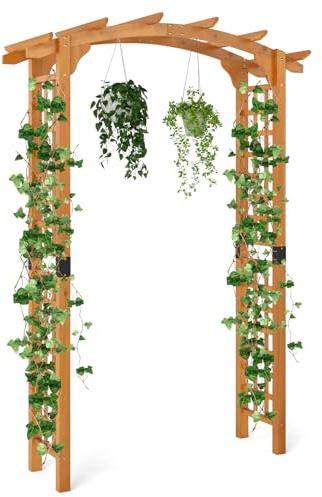 RELAX4LIFE 2,3M Arche de Jardin en Bois avec Treillis pour Plantes Grimpantes & Rosiers & Vignes, Pergola d'escalade pour Décoration Pelouse Arrière-Cour(160x60x229 cm)