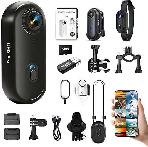 Mini Action Cam 4K,Tragbare Kamera mit 360° Drehbarem Clip und Magnetclip,Wasserdichter 4K-Körperkamera,Motorrad Kamera,Immersive Aufnahmen fürs Radfahren, Spazierengehen mit Tieren (B-schwarz)