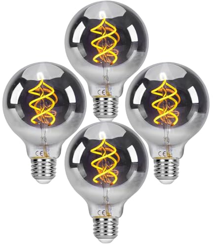 KEJIYILT E27 LED Vintage Dimmbar Edison Glühbirnen, 4 Stück Warmweiß 2200K, 4W 230Lm, Rauchglas, Gewundene LED-Filament, Ø8x12CM, Retro Industrial Dekorative Beleuchtung (Grau)