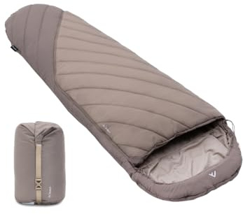 qeedo Buddy 8 sacco a pelo outdoor estivo (8-25 °C) 3 stagioni - sacco a pelo mummia per adulti e ragazzi (fino a 200 cm), compatto e leggero - sand