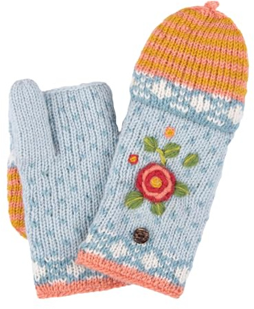 Moshiki | Damen Wollehandschuhe Fäustlinge mit Klappe Lali| Mit Biobaumwoll-Fleece gefüttert | 100% Wolle - Futter 100% Baumwolle (kbA)