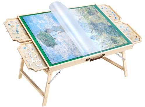 VEVOR Tavolo da Puzzle da 1500 Pezzi con Gambe Pieghevoli, 4 Cassetti e Coperchio, Tavola di Legno Portatile 865 x 635 mm 6 Angoli di Inclinazione Regolabili, Staffa Regolabile, per Adulti