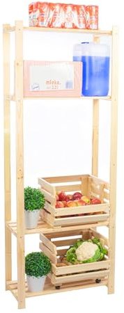 STOLMAK Holzregal Standregal 170x80x28,5 cm (HxBxT) Natur Lagerregal mit 4 Ablagen Stehend Garage Regal Keller Wohnzimmer Kiefernholz Badregal Pflanzenständer