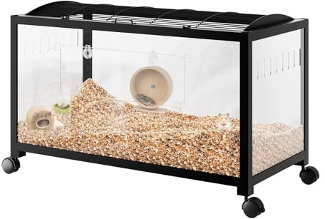 Hamsterkäfig, Metall Rattenkäfig, 360°-Sicht Kleintierkäfig Groß, 97L x 47W x 51H cm Hamstervilla aus Acrylglas, Ausreichende Belüftung transparenter Hamsterlebensraum für Ratten, Meerschweinchen - Sc
