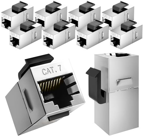 Effdrdfs 10PCS Connecteurs RJ45 10 Gbps, Module Coupleur Keystone Cat7 pour Rallonge de Câble Ethernet, Connecteur Ethernet Femelle vers Femelle, Réduction des Interférences EMI/RFI, Argent