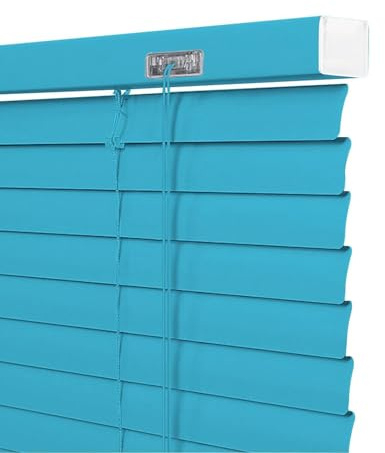 AJTXCSFOQL Light Filtering Mini Blind 30-175 cm Width, 25mm Slat Aluminum Venetian Blinds Doors Shades, Cordless Horizontal Windows Blinds for Interior Home Decor(Sky Blue)