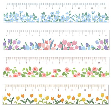SIXHAOBU Lot de 4 Règles en Acrylique 15 cm Modèle Fleurs Règles Transparentes Petites précision flexibles école bureau maison outils de mesure