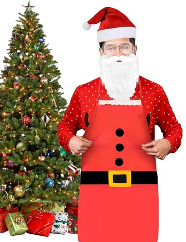 Jultomtedräkt för män | Julset med förkläde och skägg | Julutklädnad Kostym med hatt Skägg Förkläde Helglasögon | För Män Kvinnor Vuxna Cosplay Party