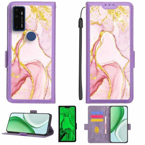 Aroepurt fodral kompatibelt med Cricket Dream 5G telefonfodral flipfodral [med skärmskydd i härdat glas] [RFID-blockering] [Guldglitter + lysande] LPT-FDL