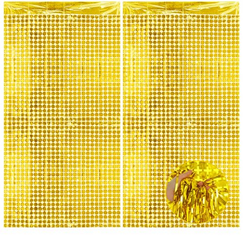 3 Stück Lametta Vorhang Gold 1x2m Glitzer Party Vorhang Glitzervorhang | Lametta Folien Fransen Hintergrund für Party Deko Geburtstagsdeko Hochzeit Festivals Bühnendekor