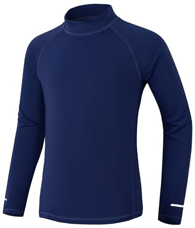 Kinder UV Shirt Langarm mit Reflektorstreifen Jungen Mädchen Badeshirt UPF 50+ Sonnenschutz Schwimmshirt Rashguard Schnelltrocknend Chlorresistent Marineblau 9-10 Jahre