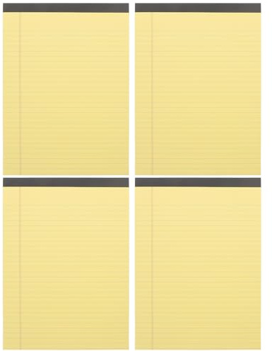 LOPUNER Blocco Note Legale A4 Strappabile 21,4x29,6 Cm, Set 4 Pezzi, Blocchi per Appunti Fogli Facili da Staccare, Carta Gialla per Ufficio e Scuola, Taccuino Portatile Multifunzione