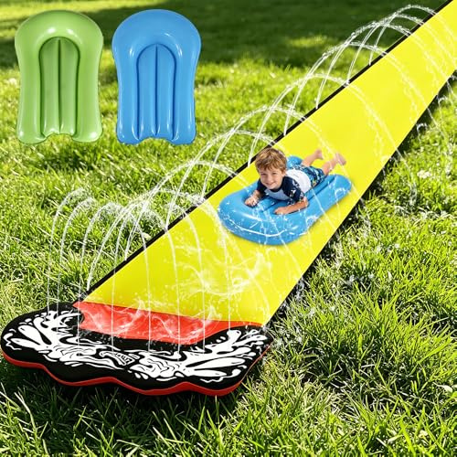 15.7 ft/480cm Water Slide Mat, Slip Slide with 2 Bodyboards, Slip water Slide Lawn Waterslide, Slip and Slide Water Slide,Heavy Duty Lawn Slip Water Slide for Kids Adults Outdoor Water Play Activities