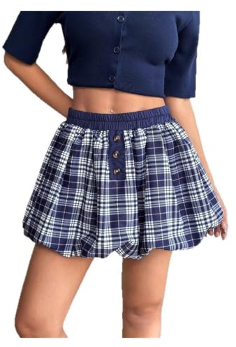 Falda Corta Bola Cuadros Cintura Elástica Y2K Estilo Preppy