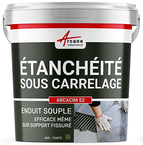 Enduit d'étanchéité, sous carrelage, imperméabilisation, béton, dalle, chape, terrasse, bassin, piscine, fissure, souple : Arcacim s2-4 kg Gris Marron Proche - RAL 7013 - ARCANE INDUSTRIES