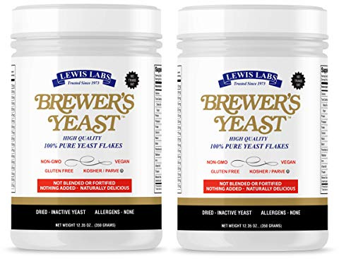Lewis Labs Brewer's Yeast Flakes | Beer Yeast is A Rich Source of Amino Acids, B-Complex Vitamins, Minerals & Protein | Our Pure Bakers Yeast is Vegan, Keto, Paleo Friendly | Unsweetened, 2 Pack