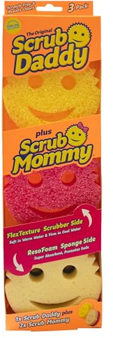 Scrub Daddy + Scrub Mommy Paquete de 3 - Esponjas con Cara Sonriente para Limpieza y Fregado - Multipaquete de Estropajos de Cocina Antiarañazos con FlexTexture Fregado Firme y Suave, Estropajo para