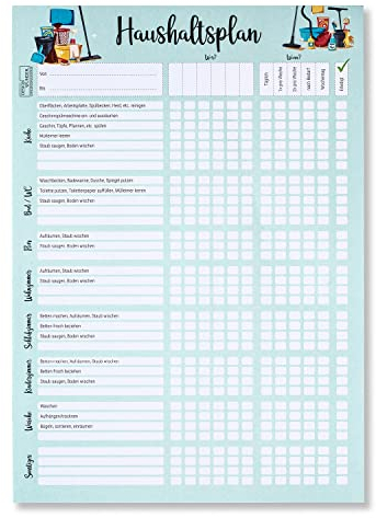 DESIGN WUNDER® Haushaltsplan zum Selberschreiben A4 [70 Blatt] Haushaltsplaner Familie mit Aufgaben (Haushaltsplan) – Wochenplaner A4 als Putzplan für Familien (Familienorganizer)