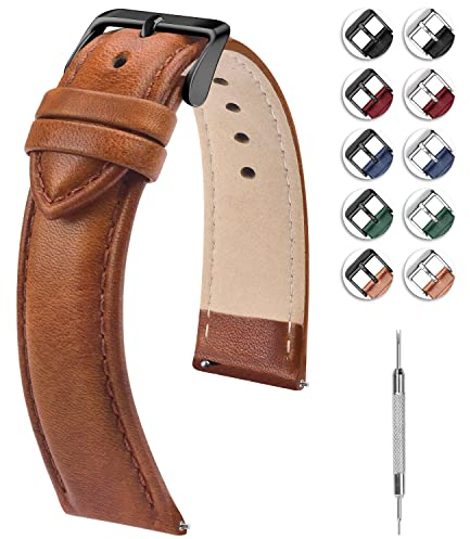 Fullmosa 20mm Armband kompatibel mit Samsung Galaxy Watch 7/6/5/4/FE 40mm 44mm/5 Pro 45mm/Galaxy Watch 6 Classic 47mm Garmin Vivoactive 5 Damen Leder Uhrenarmband, Braun+Schwarze Schnalle
