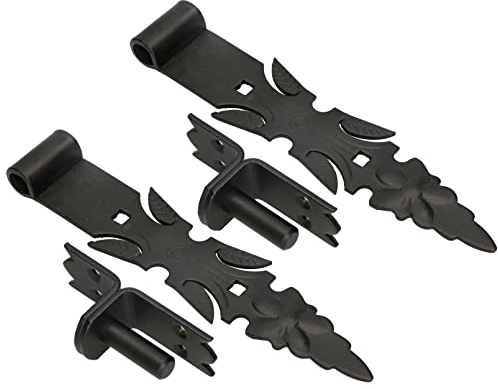 KOTARBAU® 2 x Bisagras para puertas y ventanas 300mm, Gozne para atornillar + Quicio, Herraje para contraventana, portones, verjas, Bisagra de acero, Bisagra decorativa negra, Bisagra de encaje, Retro