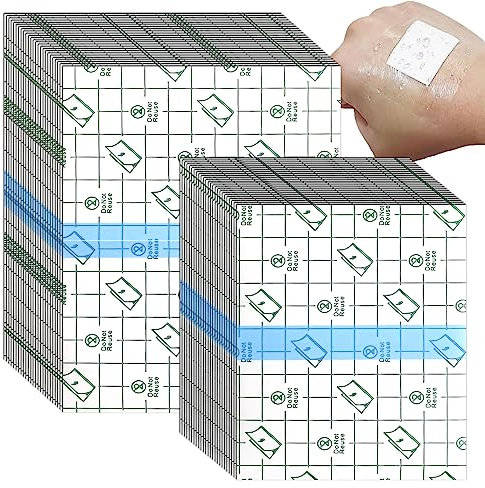 50 Pezzi Trasparente Impermeabile.2 Dimensioni : 15x12cm e 12x10cm.Cerotti Elastici di Fissaggio, Nastro per Medicazione Adesivo