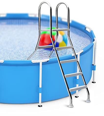 Escalera de Piscina Doble Cara 4 Peldaños para Piscinas Elevadas Carga 250kg, Escalera Antideslizante para Piscinas, Escalera de Piscina Elevada de Acero Inoxidable 304 Espeso