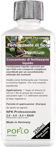 POFLO Fertilizante per fichi HIGH-TECH Ficus carica NPK, vero fico, fertilizza le piante in aiuole e vasi (250ml)
