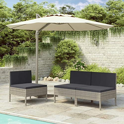 ZEYUAN Gartenstühle 3 STK. mit Auflagen, Gartenmöbel, Balkonstühle, Hochlehner, Balkonmöbel, Bistrostuhl, Garten Stühle, Sit Möbel, Armlehnenstuhl, Poly Rattan Grau