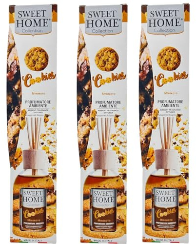 Suarez Sweet Home Collection Profumatore Ambiente Bastancini Olio Essenziale Profumato Diffusore Casa Cioccolato, Cheesecake, Crème Caramel, Cookies, Cotton Candy 100 Ml (Cookies, 3 Unità)