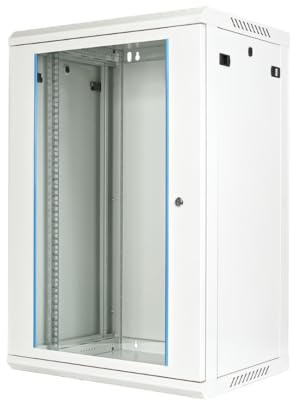 Netzwerkschrank 19 Zoll 18HE I 450 mm Tiefe I Serverschrank Grau montiert | Wandmontage I abschließbare Glastür I voll montiert I 100 kg Traglast I 600×450×903 mm (Grau - 45cm, 18HE)