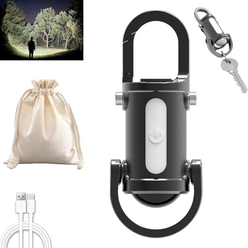 Gienslru 1 200 LM superljus mini nyckelring ficklampa vattentät, ultralätt LED uppladdningsbar nyckelring, 3-i-1 kraftfull mini-ficklampa med 3 lägen, för camping, cykling, vandring, utomhus