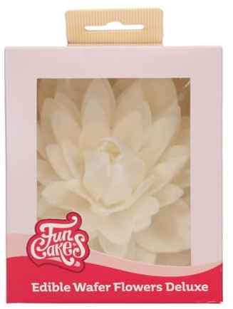FunCakes Edible Wafer Flowers Essbare Blumen, Dahlie White, 1 Stück | Weiße Dahlie aus Essbarem Papier, Gebrauchsfertig, Essbare Blumen für Torten, Kuchen, Cupcakes und Desserts