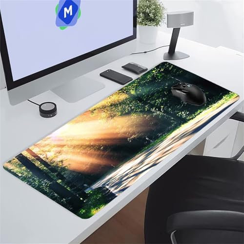 Tapis de Souris Gaming Arbres Lumière Soleil XXL Mouse Pad, Grand Tapis Bureau avec Base Anti-Dérapage, Extended Long Clavier Pad Large Mousepad pour PC Gamer et Le Bureau 900x300x3 mm