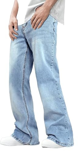 GINGTTO Jean Baggy Homme Y2K Streetwear Jeans Loose Fit Pantalon en Droit Décontracté Homme Blau 34W/30L
