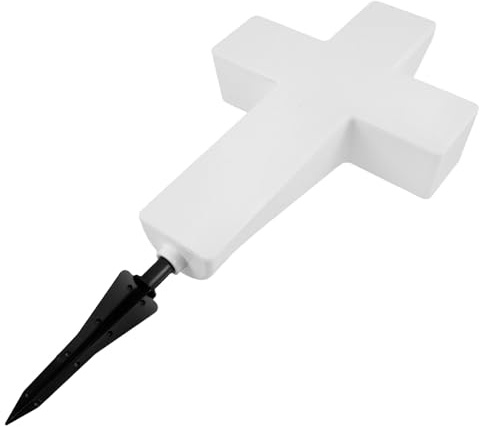 DIYEAH Solarbetriebene Led Grableuchte Kreuz Weiß Kunststoff Friedhofsbeleuchtung Garten Grablicht Mit Erdspieß Für Gedenkgarten Und Grabdekoration